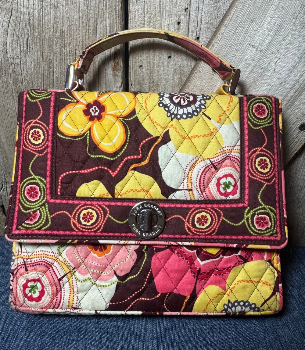 Vera Bradley Buttercup Julia Top Handle Bag Floral Large Yellow & Pink Flowers